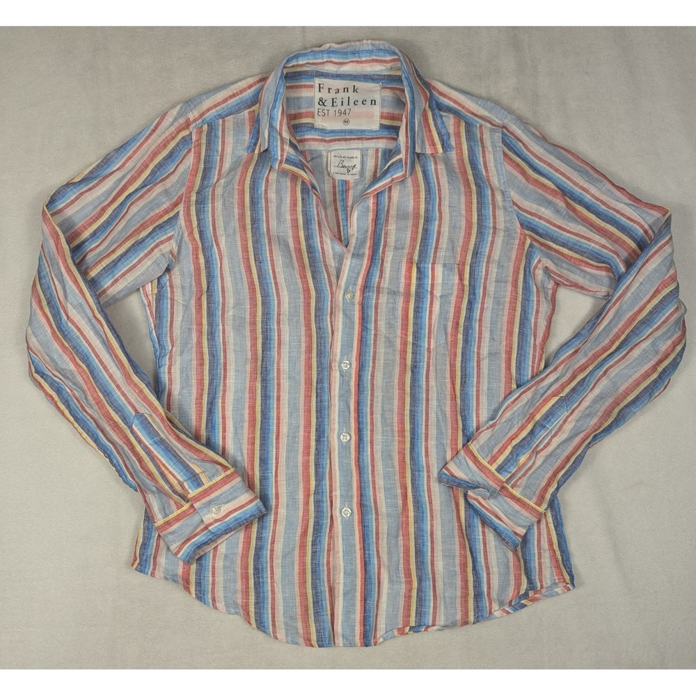 Frank & Eileen Barry Linen Shirt Womens XS Multi Color Stripe Button Up Italian - Picture 2 of 5